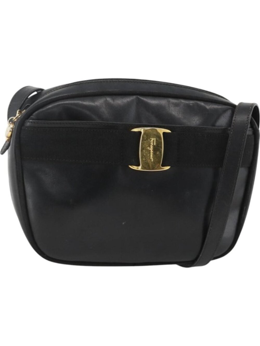 Salvatore Ferragamo Vala Shoulder Bag Leather Black Gold